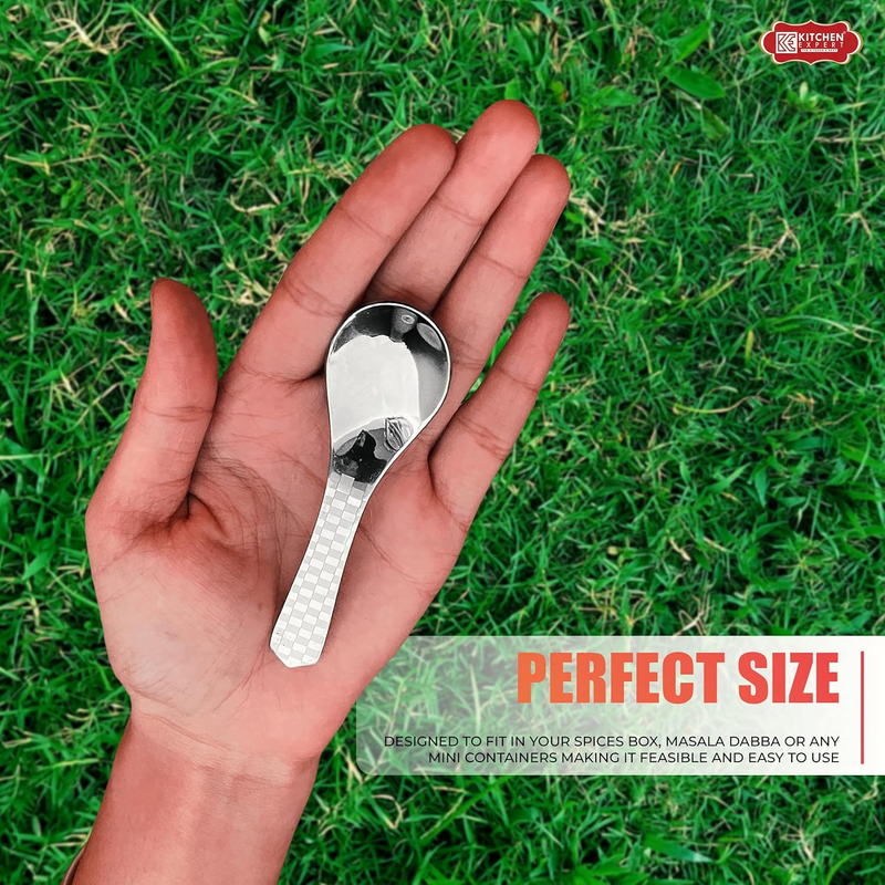  Kitchen Expert - Stainless Steel Masala Spoons | Heavy Guage Set of 6 | Silver Color