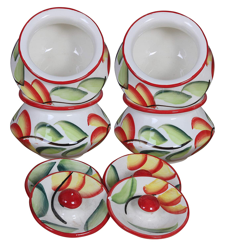 RAJ ROYAL Hand Painted Ceramic Storage Jar and Tray for Pickle Dry Fruits Multipurpose Storage Jar Conatiner with Lid for Home Living Room Dining Room Kitchen Set of 4 Storage Canister (Multicolour)